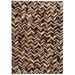 Tapis Cuir véritable Patchwork 190x290 cm Chevron Marron/Blanc - Photo n°1