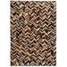Tapis Cuir véritable Patchwork 80 x 150 cm Chevron Marron/Blanc - Photo n°1