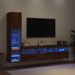 Unités murales TV avec LED 4 pcs chêne marron bois d'ingénierie - Photo n°4
