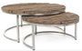 2 tables basses gigognes LIKANO – bois massif recyclé & acier nickel – Ø70 et Ø90 cm