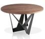 Table ronde bois plaqué noyer et pieds acier inoxydable noir Gala 130 cm