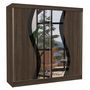 Armoire chambre adulte 2 portes coulissantes bois Frêne foncél et noir brillant avec miroir Biken 200 cm