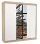 Armoire chambre adulte 2 portes coulissantes bois naturel et blanc avec miroir Zafa 200 cm