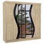 Armoire chambre adulte 2 portes coulissantes bois naturel et noir brillant avec miroir Biken 200 cm