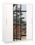 Armoire de chambre 2 portes coulissantes bois blanc et miroir Linoa 150 cm