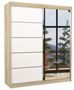 Armoire de chambre design bois clair 2 portes coulissantes bois blanc et alu avec miroir Karena 180 cm