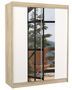 Armoire de chambre naturel 2 portes coulissantes bois blanc et miroir Zomka 150 cm