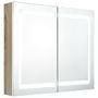 Armoire de salle de bain à miroir LED Blanc et chêne 80x12x68cm