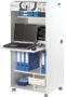 Armoire informatique mobile blanche ORGA 140 cm – Bureau compact avec rideau, tiroirs et rangements