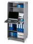Armoire informatique mobile grise ORGA 140 cm – Bureau compact avec rideau, tiroirs et rangements