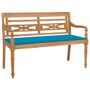 Banc Batavia avec coussin bleu 120 cm Bois de teck massif