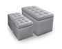 Banquette Argent simili capitonnée et 2 poufs Kenjy