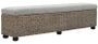 Banquette coffre capitonnée jacinthe d'eau assise tissu gris et pieds bois foncé Kiva