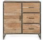 Buffet 1 porte 3 tiroirs bois d'acacia clair et pieds acier vieilli Kadone 90 cm