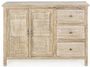 Buffet 2 portes 3 tiroirs bois de manguier clair avec décorations incrustées fait main Mabel 110 cm