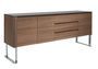 Buffet 3 tiroirs 3 portes noyer et verre noir Lizay 200 cm - Design moderne