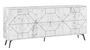 Buffet 4 portes bois blanc effet marbre motif géométrique Kuzako 184 cm
