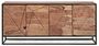 Buffet 4 portes en bois clair d'acacia vernis mat et acier noir Makune 175 cm