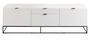 Buffet bas moderne 2 portes 2 tiroirs en bois laqué blanc et acier noir Valina 180 cm