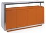 Buffet design 4 portes bois laqué orange et acier chromé Modena