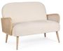 Canapé 2 places en bois de pin et rotin assise velours beige clair Kalida 115 cm
