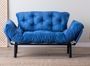 Canapé 2 places transformable en lit tissu bleu Pliaz 155 cm