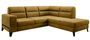 Canapé angle droit convertible velours jaune poil de chameau et pieds acier noir Kassidi 277 cm