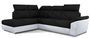 Canapé angle gauche convertible tissu noir et simili cuir blanc avec appuis-tête réglables Kepita 260 cm
