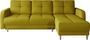 Canapé angle réversible Scandinave tissu doux jaune et pieds bois clair Kindo 240 cm
