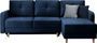 Canapé angle réversible Scandinave velours bleu et pieds bois clair Kindo 240 cm