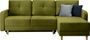 Canapé angle réversible Scandinave velours vert olive et pieds bois clair Kindo 240 cm