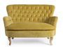 Canapé chesterfield ORIA – 2 places, coton matelassé jaune & pieds en bois naturel