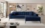 Canapé convertible capitonné angle droit velours bleu marine et pieds métal noir Lazor 295 cm