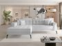 Canapé convertible capitonné angle gauche simili cuir blanc et pieds métal noir Lazor 295 cm