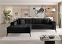Canapé convertible capitonné angle gauche simili cuir noir et pieds métal noir Lazor 295 cm
