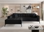 Canapé convertible capitonné angle gauche tissu noir et pieds métal noir Lazor 295 cm