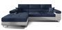 Canapé convertible d'angle gauche tissu bleu foncé et simili cuir blanc avec rangement Wile 280 cm