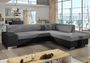 Canapé convertible moderne angle droit tissu gris clair chiné et simili cuir noir Plazo 278 cm