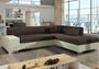 Canapé convertible moderne angle droit tissu marron et simili cuir beige Plazo 278 cm