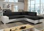 Canapé convertible moderne angle droit tissu noir et simili cuir blanc Plazo 278 cm