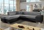 Canapé convertible moderne angle gauche tissu gris clair chiné et simili cuir noir Plazo 278 cm