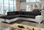 Canapé convertible moderne angle gauche tissu noir et simili cuir blanc Plazo 278 cm