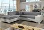 Canapé convertible moderne angle gauche gris clair chiné et simili cuir blanc Plazo 278 cm