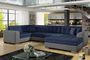 Canapé convertible panoramique tissu bleu marine et simili gris méridienne à droite Diana 340 cm