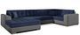 Canapé convertible panoramique tissu bleu marine et simili gris méridienne à gauche Diana 340 cm