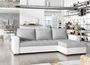 Canapé d'angle convertible et réversible tissu gris clair et simili cuir blanc Zelly 237 cm