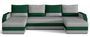 Canapé d'angle convertible panoramique bicolore velours gris clair et vert Nordy 307 cm