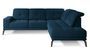 Canapé d'angle droit design matelassé tissu doux bleu minuit et pied noir Kazane 275 cm