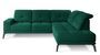 Canapé d'angle droit design matelassé tissu doux brillant vert et pied noir Kazane 275 cm
