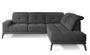 Canapé d'angle droit design matelassé tissu doux noir et pied noir Kazane 275 cm